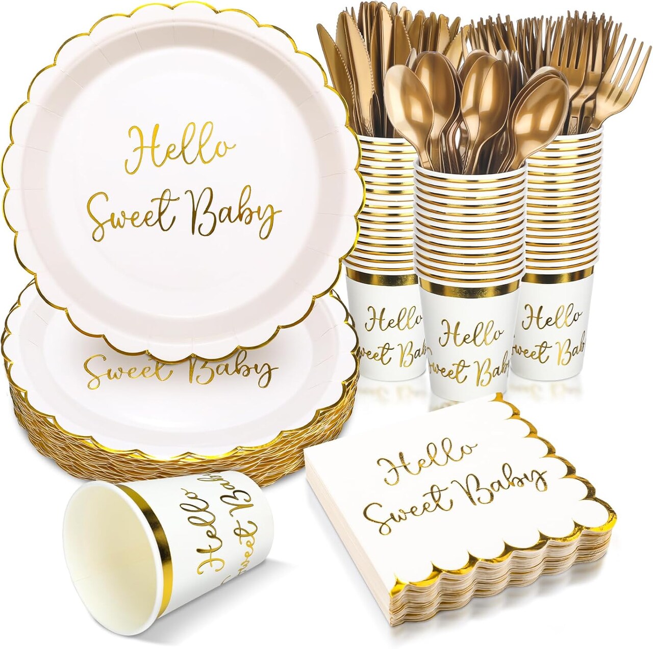 300-Piece Baby Shower Tableware Set – Disposable Party Supplies for 50 Guests